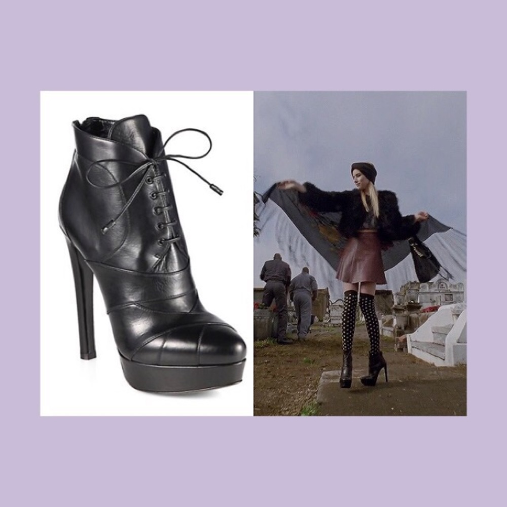 Prada Lace Up Calfskin Platform Booties